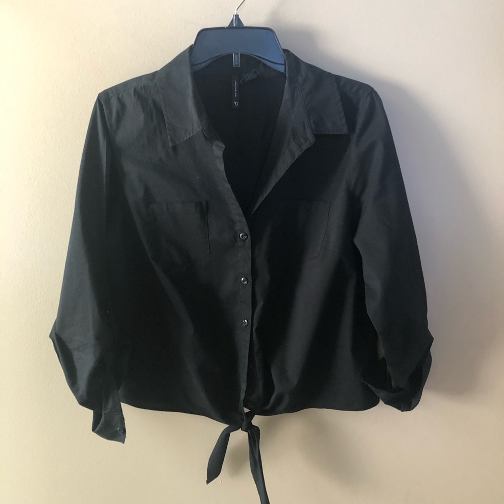 Black Tie Front Blouse